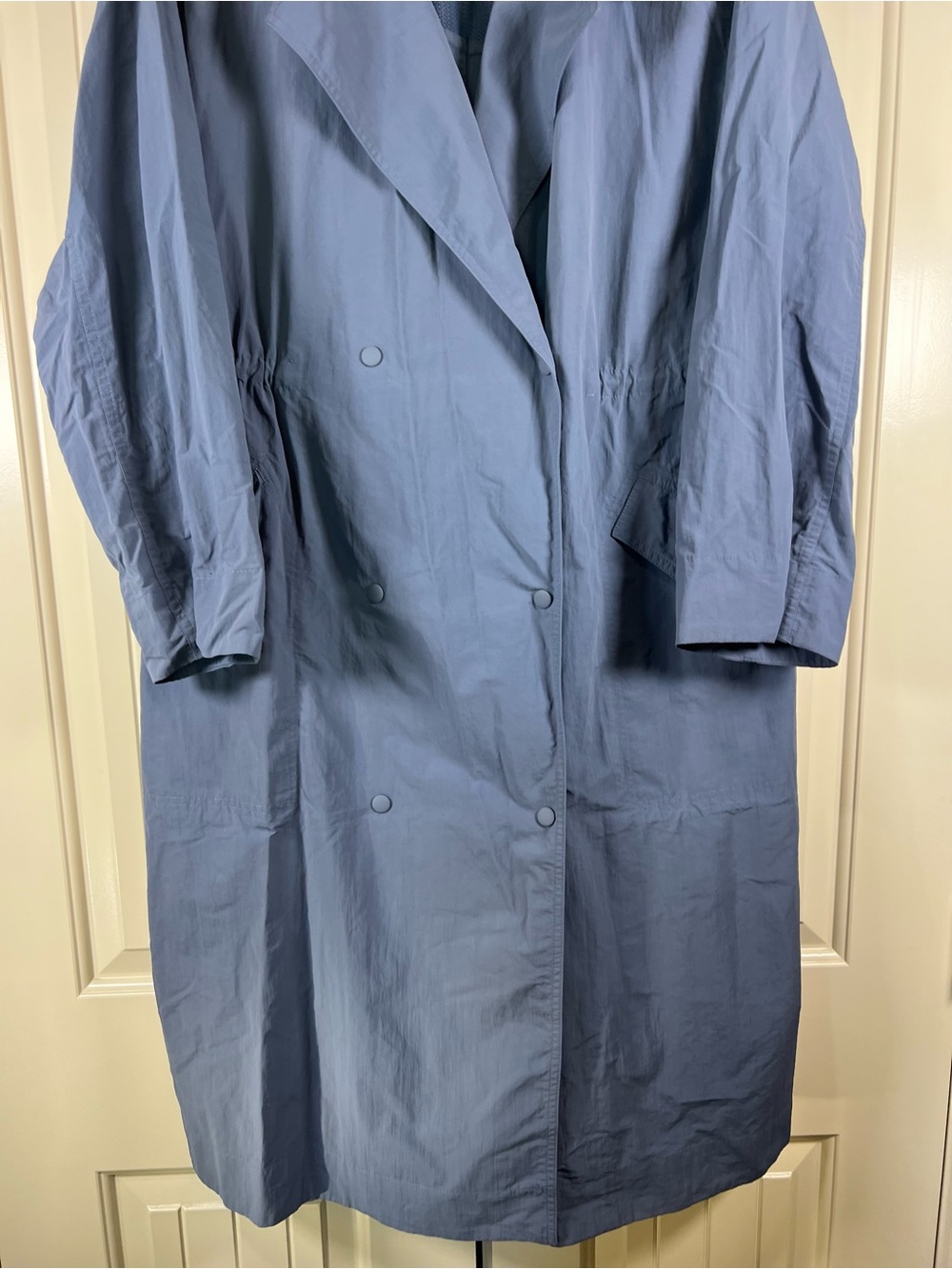 Athleta Luna Trench Coat Shadow Blue Double Breasted Long Jacket NWOT Size M - Picture 5 of 13